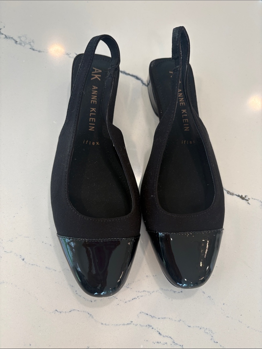 Anne Klein iflex Black Slingback Patent-Toe Flats